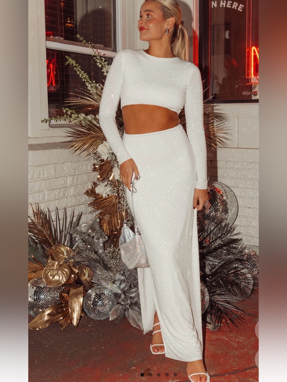 SHOW ME YOUR MUMU: The Sleek Maxi Dress in White Rhinestone Spandy, NWT, XXL